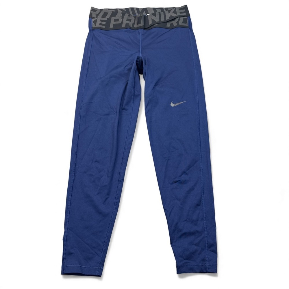 Nike Dri-Fit Leggings Womens Size Small Blue Cross Band Logo Compression‎